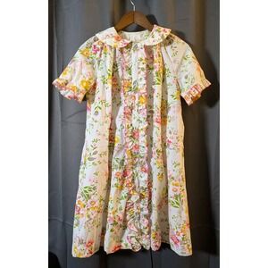 VTG Loungees Mumu Moomoo House Coat Sleep Dress Floral Nightgown Loungewear Sm